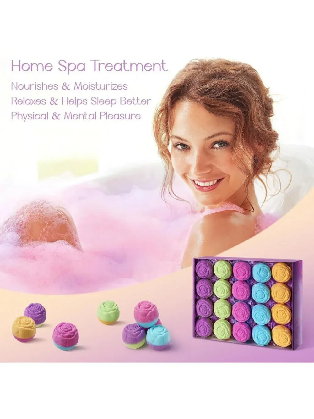 20 Pcs Handmade Rose Bath Bombs - Natural Essential Oils, Spa Fizzies, Self-Care